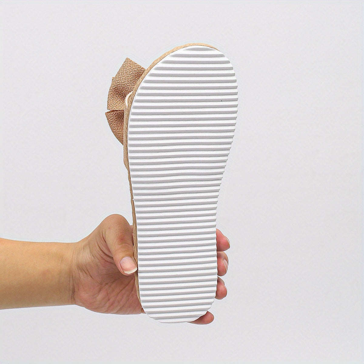 Women's Beige Bowknot Flat Slides - Stylish Open-Toe Non-Slip Summer Beach Sandals, Comfortable EVA Sole for Casual Attire, Vacation, and Casual Outfits, Ladies Sandals