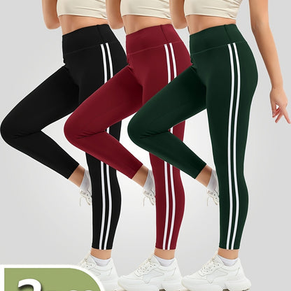 3pcs Women'S High-Waisted Butt-Lifting Stretchy Yoga Pants - Breathable, All-Season Workout Leggings for Fitness, Running & Yoga, Stretchy & Tummy Control Design, Black, Green, Maroon, High Waisted Leggings