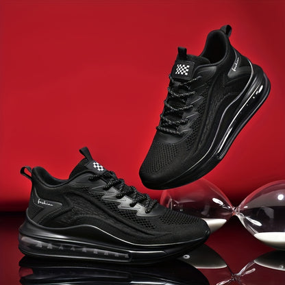 Men'S Breathable Mesh Sneakers - Non-Slip Shock-Absorbing Cushioned Mid-Top Running Shoes with Lace-Up Closure, All-Season Gym, Basketball, Basketball Footwear, Modern Sneakers, Durable Construction, Athletic Footwear, Fitnes