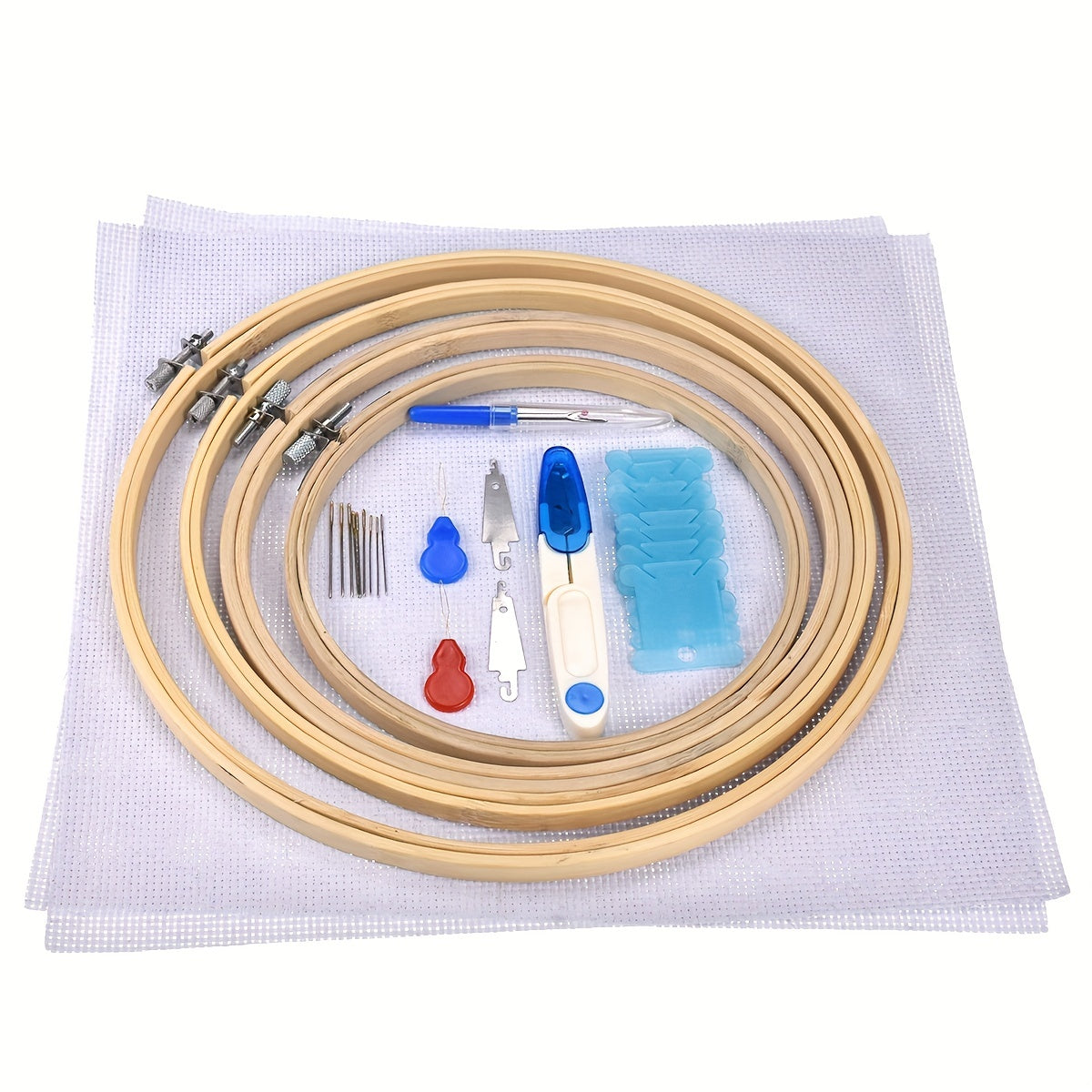 1set Embroidery Kit, 50/100 Colors Threads, 5 Pcs Bamboo Embroidery Hoops And Cross Stitch Tools Set, Hand Embroidery Starter Kit For Beginners Adults