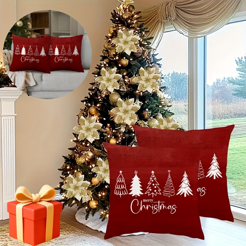 2pcs Red Christmas Pillow Covers with Bows, Sweet Sofa Decor, Girly Style Home Essential, Suitable for Sofa, Living Room, Office Decor, Home Decor, Room Decor Pillow Covers, Cushion Covers, Suitable for Sofa, Living Room, Off