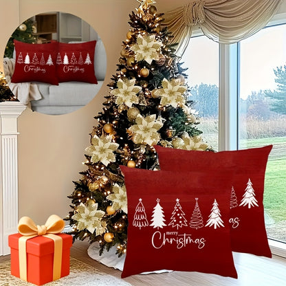 2pcs Red Christmas Pillow Covers with Bows, Sweet Sofa Decor, Girly Style Home Essential, Suitable for Sofa, Living Room, Office Decor, Home Decor, Room Decor Pillow Covers, Cushion Covers, Suitable for Sofa, Living Room, Off