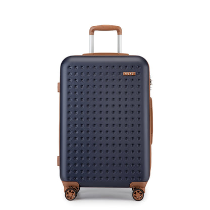 Kono Multi-Size Checked Luggage Suitcase with Spinner Wheels, TSA Lock & ABS+PC Hardshell - Lightweight Carry-On or Checked, Navy Blue & Brown, Frame, Multi-Directional Travel Suitcase for &