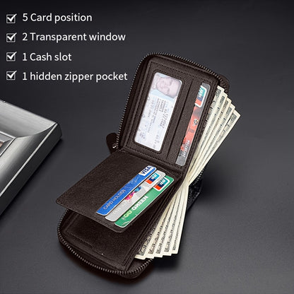 Luxury PU Leather Men's Wallet with RFID Blocking Technology, Zipper Closure & Multi-Compartment Design - Brown/Tan Crocodile Texture, Golden-Tone Hardware, Coin Pocket & Card Holder - Elegant Gift for Men, Durable Everyday W