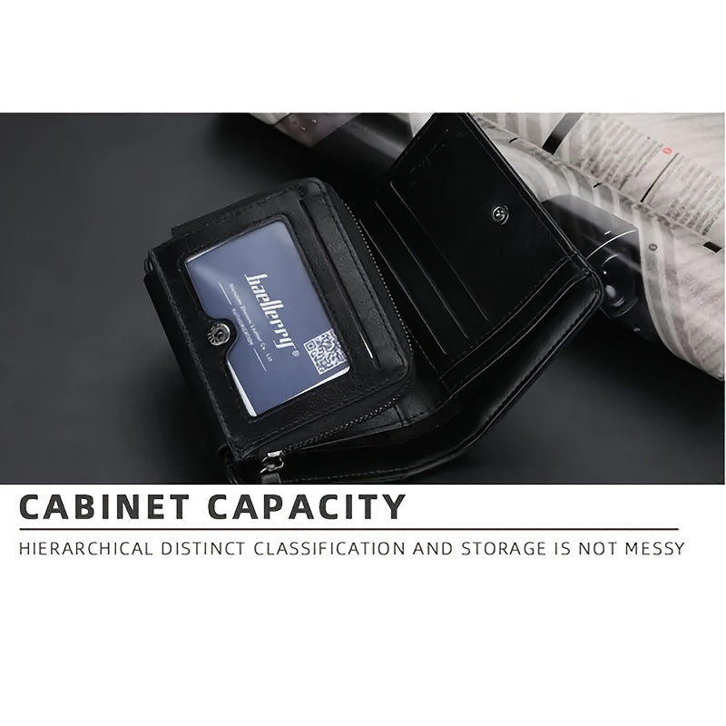 1pc Men's Short Multi-Card Slots Three-fold Zipper Coin Pocket Wallet Fashion Thin Card Bag Give Gifts To Men On Valentine's Day