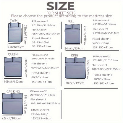 Luxury jacquard Bed Sheets Set 40.64cm deep pocket - 4pcs Bedding - Shrinkage and Fade Resistant - Easy Care 1flat+1fitted+1/2pillowcase