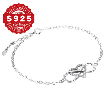 One Women's Eternal Love Bracelet, s925 Pure Silver, Classic Infinite Symbol Stringing Love Heart, Express Love, Suitable for Valentine's Day Gift to Ladies, High-end Female Accessories, Low Allergy
