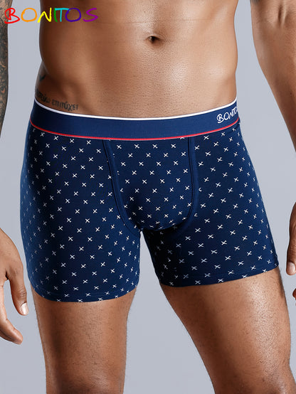 5pcs Sexy Men'S Boxer Briefs Set - Navy Blue with White Polka Dot Print, Medium Stretch, Comfort Fit Underwear for Casual Attire, Perfect Gift for Him, Everyday Underwear | Stylish Boxers | Comfortable Fit, Boxer Shorts