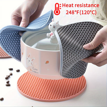 1/4pcs Round Honeycomb Silicone Placemat 17.02 Cm, Heat Insulation Pad, Non-slip Pot Holder, Easy To Clean And High Temperature Resistant Table Mat, Tabletop Protection, Home Kitchen Dining Table Decor