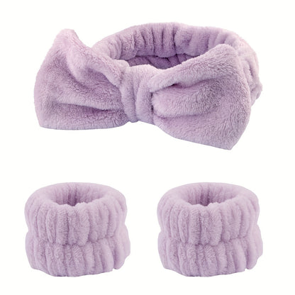 1pc/3pcs Cute Bow Hair Band And Wristband Set, Women Spa Headband For Washing Face, Makeup Hair Band, Skincare Headbands