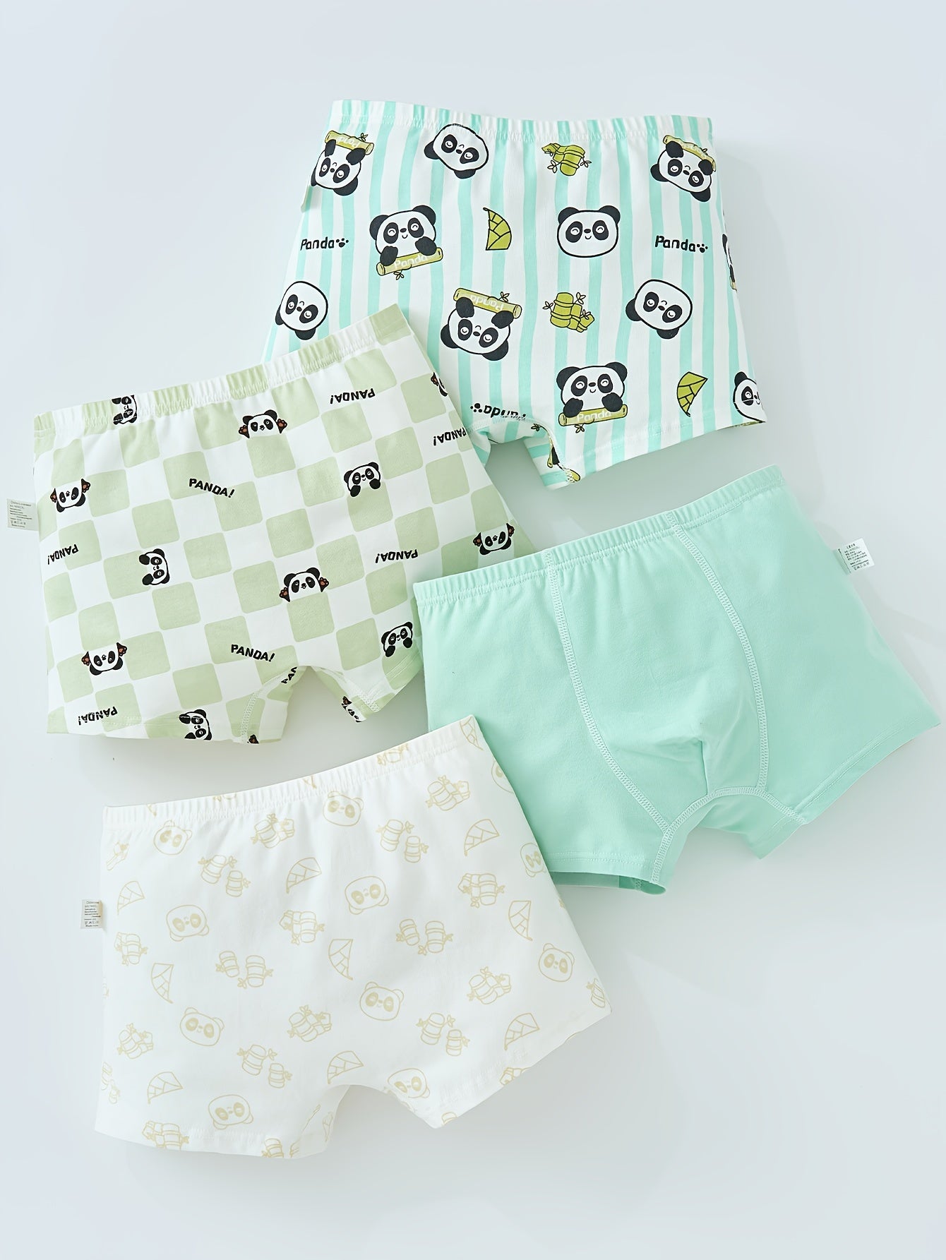 4pcs Boys Cotton Underwear Soft Breathable Cartoon Panda Pattern Comfy Boxers Briefs