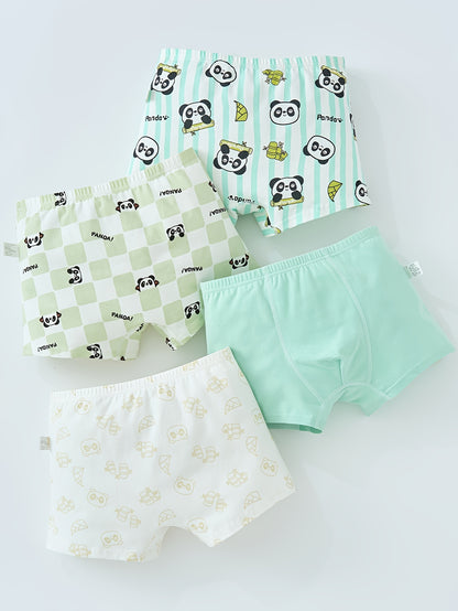 4pcs Boys Cotton Underwear Soft Breathable Cartoon Panda Pattern Comfy Boxers Briefs