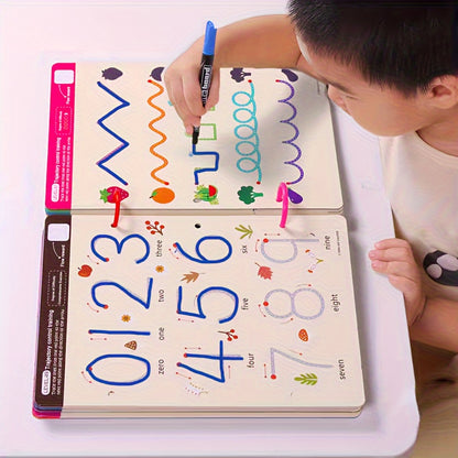 Conjunto de Caderno de Exercícios Mágicos Reutilizável para Crianças, Treino de Controlo da Caneta e Desenho Educativo, com Caneta Apagável e Recargas, Desenvolvimento da Capacidade de Escrita, Educação em Sala de Aula