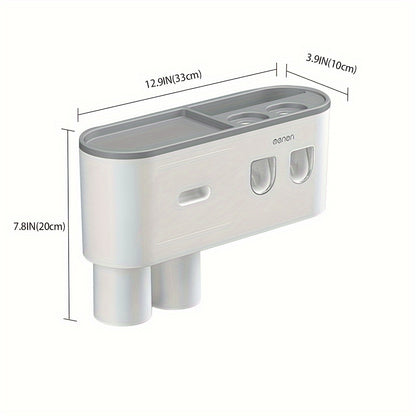 Wall-Mounted Toothbrush Holder with Automatic Dispenser - 6 Slots, Magnetic Cups, Cosmetic Drawer & Storage Tray - Sleek Black Bathroom Organizer