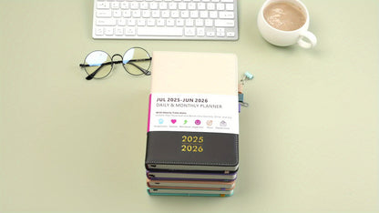 2025-2026 Academic Planner with 12-Month Labels - Daily & Monthly Time Management Organizer, Bookmark Section, Faux Leather Cover, 21.34cm x 14.48cm Back-to-School Planner for Adults, Academic Planner Notebook, Organized Layo