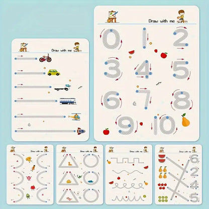 32-Page Magic Writing Practice Book - Reusable Pencil Control Training Workbook with Tracing Letters, Numbers & Shapes, Interactive Whiteboard-Style Pages for, Kindergarten Learning, Activities, Christmas/Halloween Gift, Educ