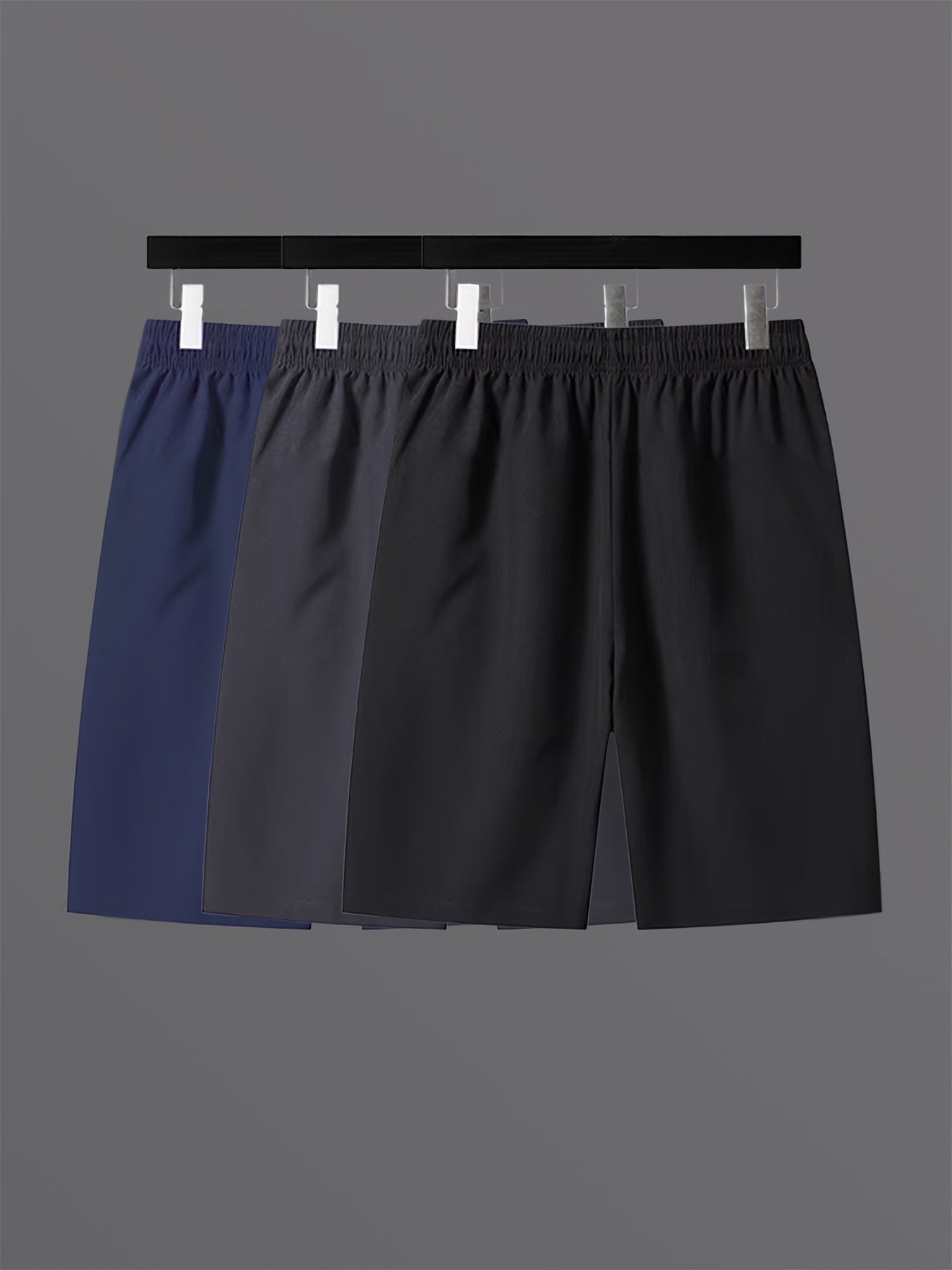 3pcs Men's Lightweight Quick-Dry Athletic Running Shorts - Loose Fit Plus Size, Zipper Pocket & Elastic Waistband, Polyester/Elastane Blend Swim Shorts with White & Black Design for Gym, Beach, Jogging - Summer Workout Swim T