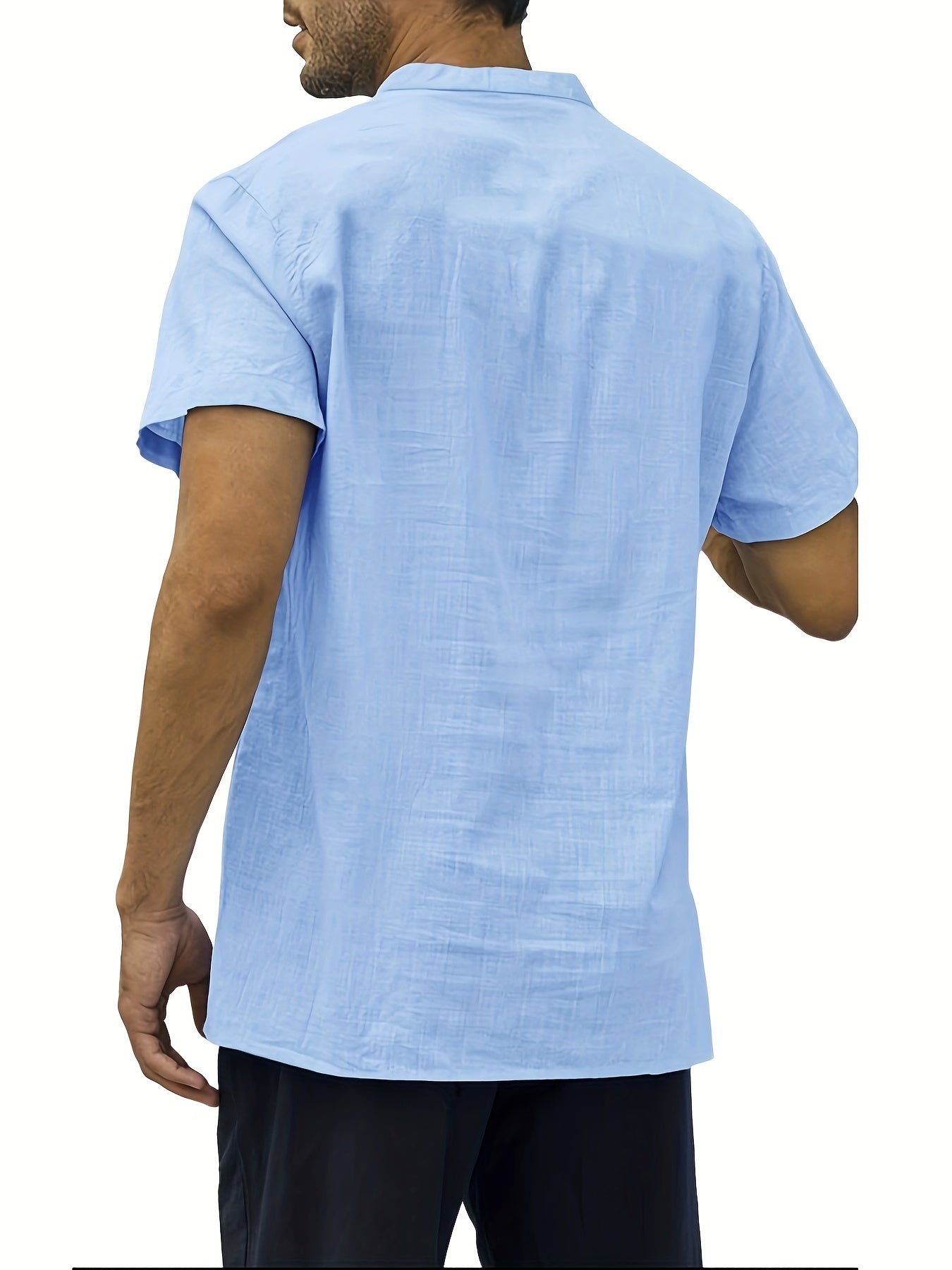 Men's Shirt Top, Solid Band Collar Short Sleeve Closure Summer Male Casual Henley Shirt For Daily Business Formal Shirts For Men