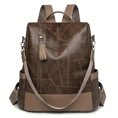 Women's Backpack - Large Capacity, & Travel Bag with Golden-Tone Hardware, Adjustable Shoulder Straps & Front Zipper Pocket - Coffee Brown/Beige/Red/Black Handbag for College, Business, Daily Use (Stylish Durable PU, Bags For