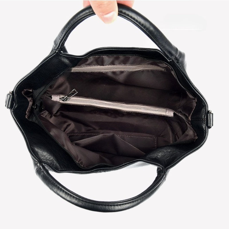 Women'S Stylish Black Leather Tote Bag - Large Capacity, Multi-Compartment Design with Zipper Closure, Perfect for Work, Travel, and Everyday Use, Travel Tote Bag | Versatile Shoulder Bag | Durable Zipper Closure, Large Tote