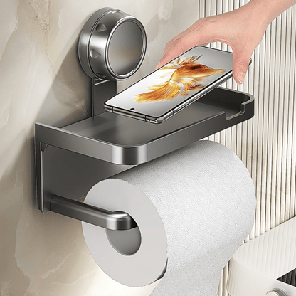 1pc Household Toilet Paper Holder with Storage Box, Suction Cup Wall-Mounted Bathroom Tissue Rack – No Drilling Required. Includes Phone Stand for Convenient Use in the Home or Shower Room, Toilet Tissue Holder for Bathroom