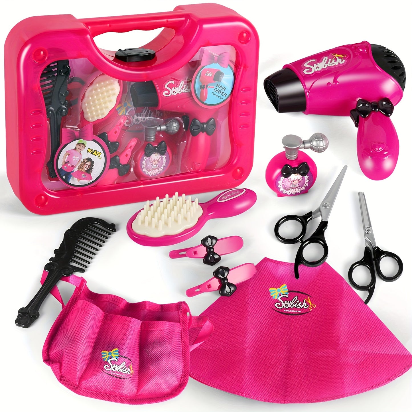 Girls Beauty Salon Set Pretend Play Stylist Hair Cutting Kit Hairdresser Toys With Hair Dryer, Scissors, Barber Apron And Styling Accessories (Not Real Hairdresser Toys, Hairdresser Toys Model)