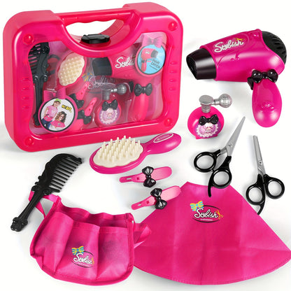 Girls Beauty Salon Set Pretend Play Stylist Hair Cutting Kit Hairdresser Toys With Hair Dryer, Scissors, Barber Apron And Styling Accessories (Not Real Hairdresser Toys, Hairdresser Toys Model)