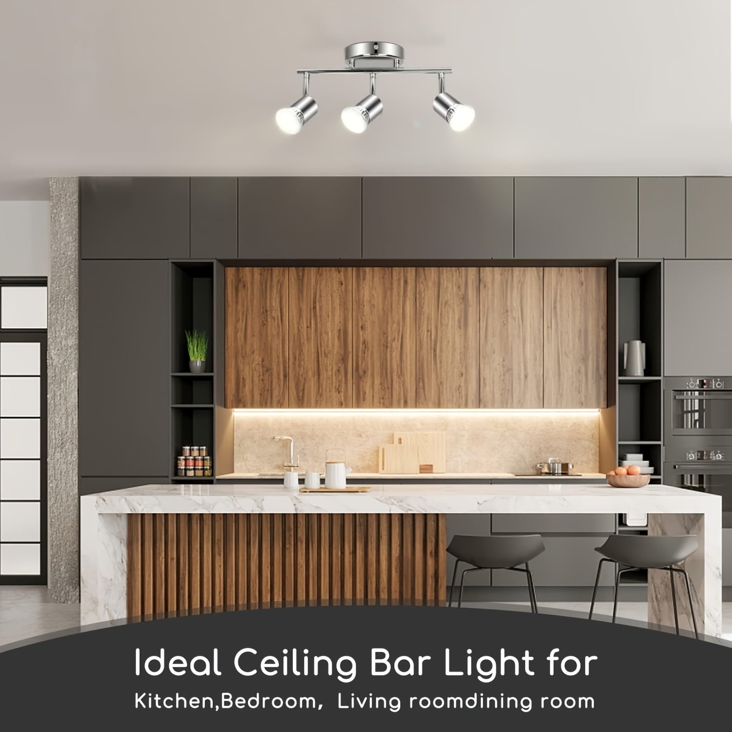 LED Ceiling Light Rotatable 3 Flame LED Spotlight Ceiling Spotlight Modern Ceiling Spotlight (Matte Nickel) for Kitchen, Living Room, Bedroom (Bulb Not Included), Task Lighting, Room Focal Point, Adjustable Downlight, Modern