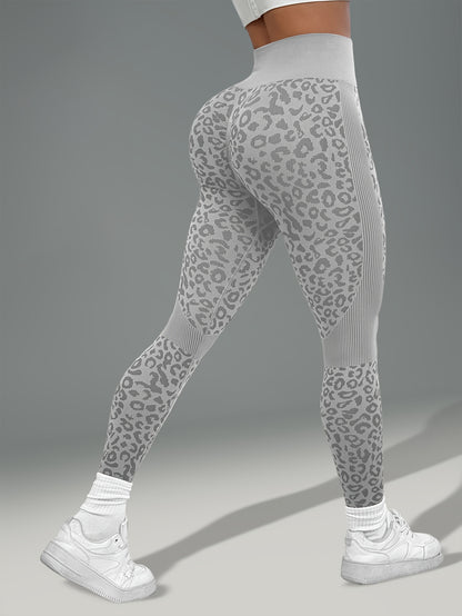Women'S Leopard Print Yoga Pants - Non-Slip Workout Leggings with Elastic Waistband, Stretchy & Breathable Gym Pants for Yoga, Running, Casual Attire - All-Season Fitness Leggings in Pink & Leopard Print - Non-Slip Grip Activ
