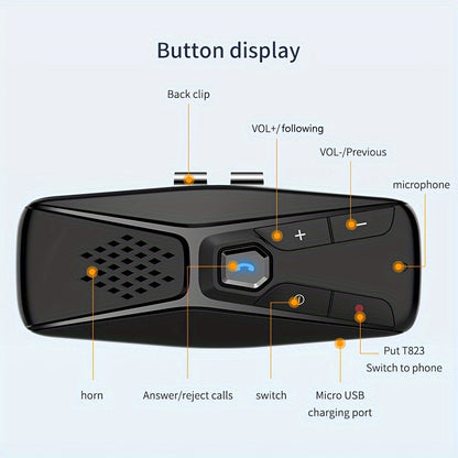 JaJaBor Wireless Car Kit Handsfree Speakerphone with Microphone Automatic Shut Down and Auto Connect, Voice Assistance with Clip