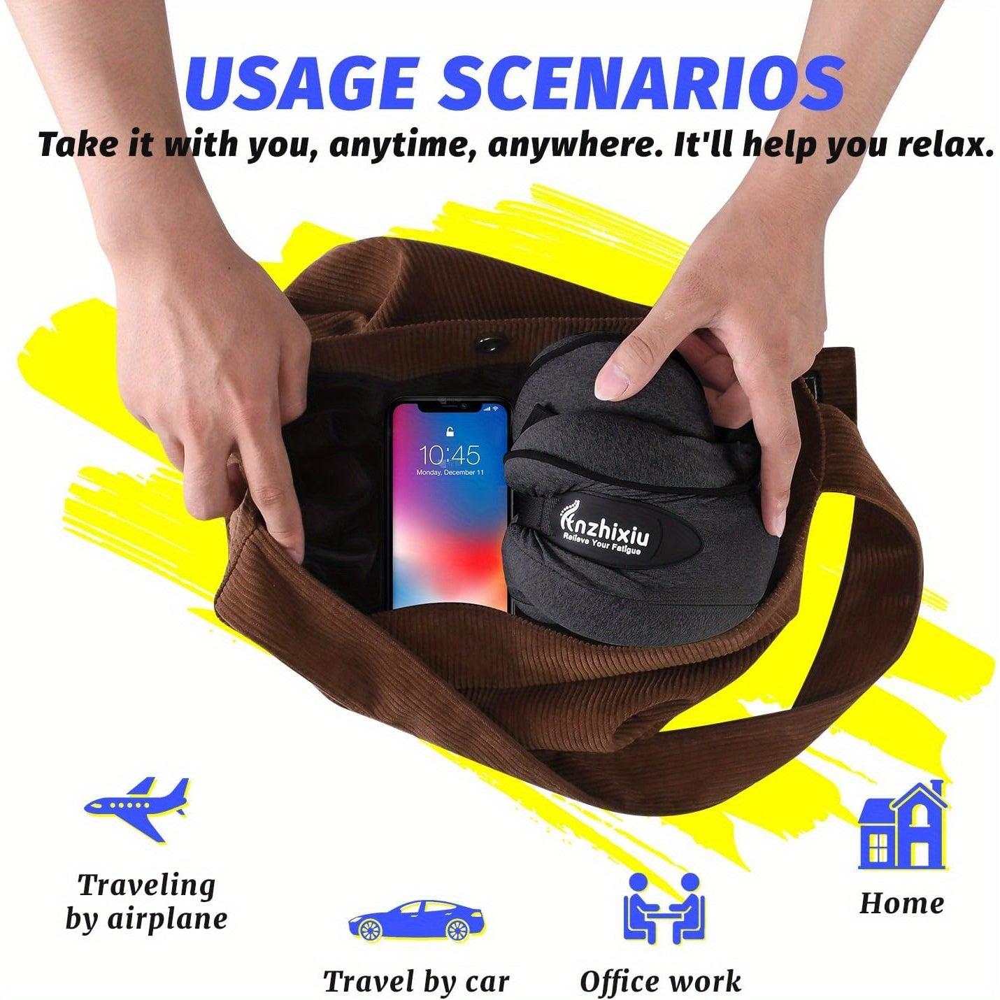 Travel Pillow- Neck Pillow Airplane, Size L for People Over 190, Unique Neck and Head Back Support Travel Pillow for Traveling Sleeping Airplanes, Filling, Black