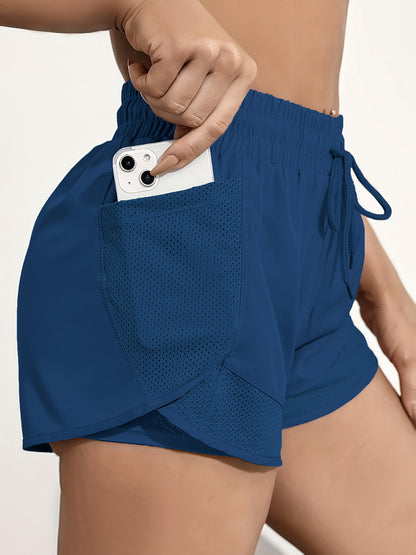 Women's 2-in-1 Yoga Shorts With Quick-Drying Fabric And Mesh Pockets For Casual Fitness And Gym Workouts