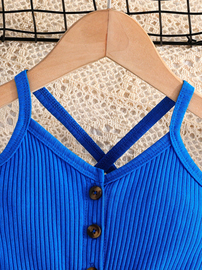 Girls' Summer Casual Floral Print Off-Shoulder Jumpsuit with Adjustable Waist Belt - Lightweight Breathable Shorts for Outdoor Play & Daily Wear, Blue & White Flower Design, Perfect for Weekend Outings, Cute Outfits for Girls