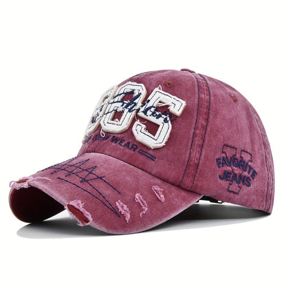 1985 Embroidery Ripped Baseball Cap Washed Distressed Patch Adjustable Dad Hat Vintage Lightweight Sunscreen Sports Hat