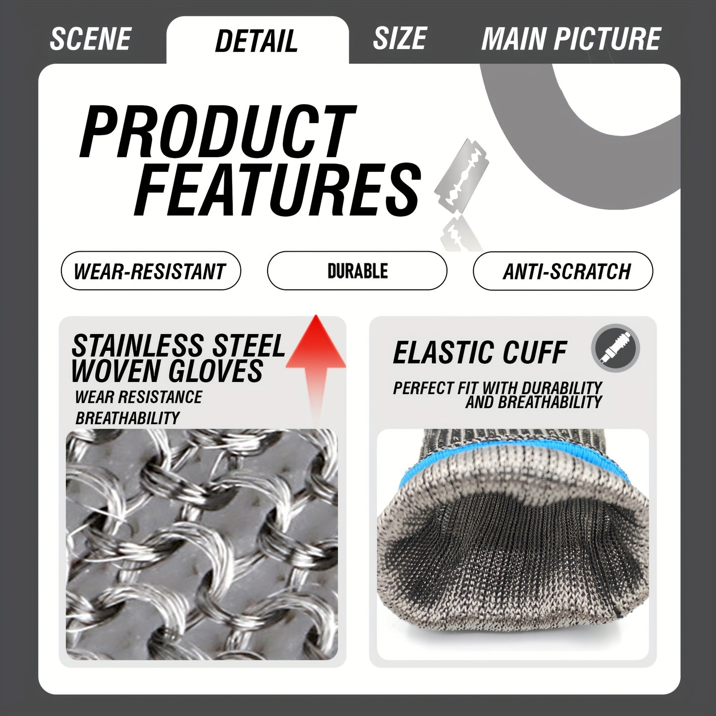 1pc Long Cuff Stainless Steel Wire Mesh Cut-Resistant Glove with White Nylon Liner - Cut Level 9 Protection, Machine Washable, Ideal for Butchering, Glass Handling, and Industrial Work