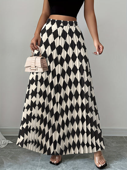 Women's Elegant Pleated Maxi Skirt with Elastic Waist - Machine Washable Dress Skirt, All-Season Formal/Office/Casual Wear, Smooth Texture & Non-Stretch Fabric (No Bulk) - Easy Care Skirt for Year-Round Use, Ready-to-Wear Col