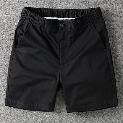 Men's Summer Micro-Elastic Casual Shorts - Four-Tenths Length, Olive Green, Mid-Rise Waist, Elastic Waistband, Side Pockets, Lightweight & Breathable for Casual Attire