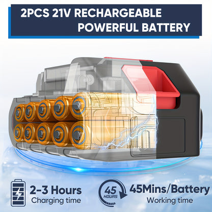 Cordless High Pressure Cleaning Gun Self-priming Continuous Spray Foam Water Gun, 5m Hose & 2 Rechargeable Lithium Battery, 3in 1 Nozzle, Electric Portable Washer Machine, Suitable for Washing Cars, Clean The Garden & Floor A