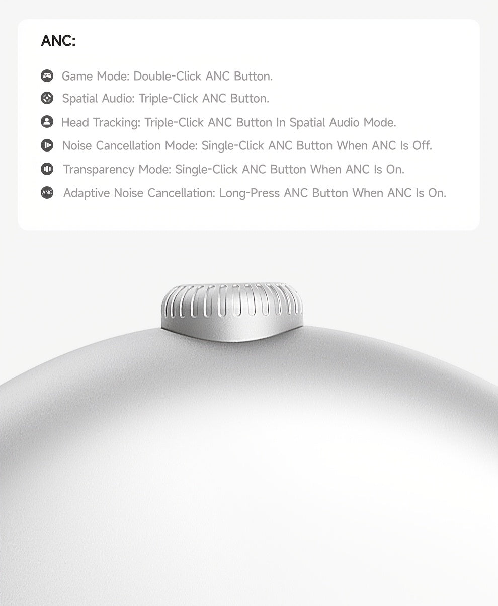 PICUN Wireless Headphones with Dynamic Head Tracking, -52dB ANC Noise Cancellation, 140Hrs Battery Life, Wireless 5.4, Wired/Wireless Switch, Double Connection & Multi-Mode Audio, Closed-back Design, Plastic Material, Compati