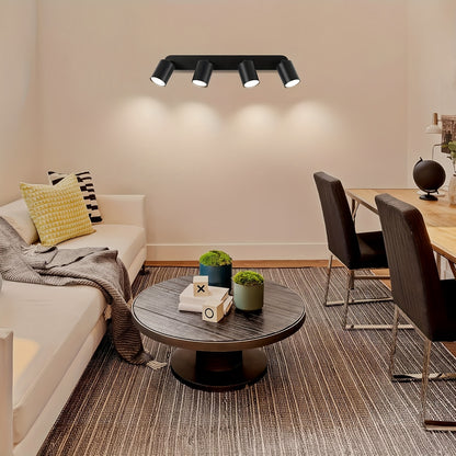 4-Head Adjustable Spotlight Ceiling Light Fixture - Modern Black Metal Semi-Flush Mount with 4 Adjustable Arms, 110-240V Hardwired, No Battery Needed, Easy Installation for Living Room, Bedroom, Office, Kitchen, Bathroom, Cei