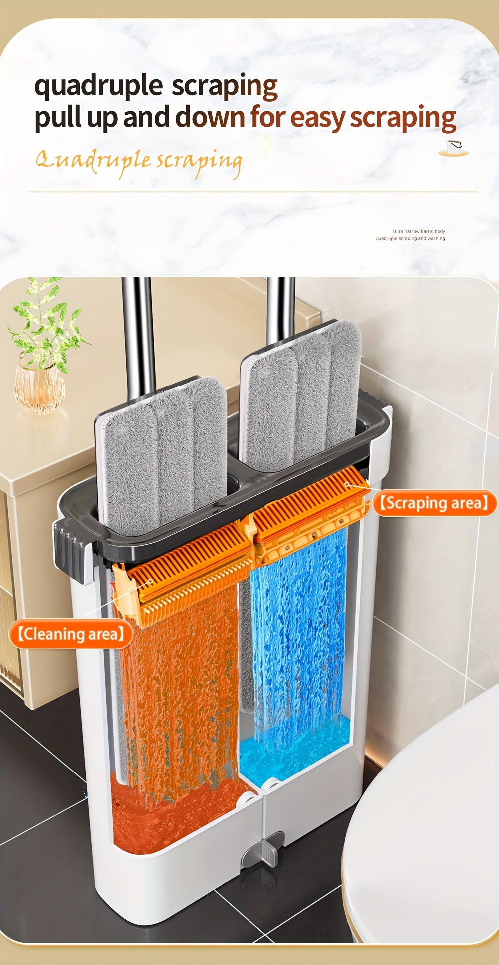 Mop and bucket complete cleaning system, hands-free household dust removal flat mop, dry and wet separation bucket, with washable and reusable microfiber cloth, household floor, courtyard, and bathroom, cleaning supplies, cle