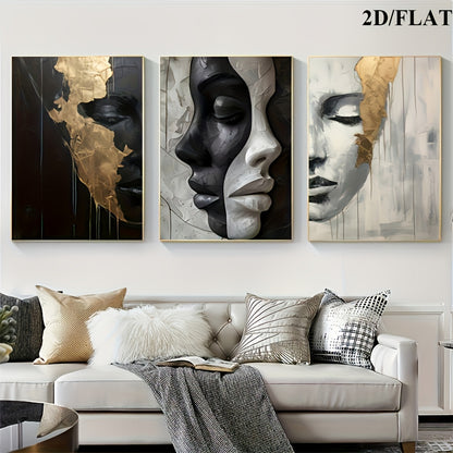2D/Flat 3pcs Abstract Black and White Elegant Canvas Art with Wooden Frame, Large Wall Decor – Perfect for Living Room, Bedroom, Dining Room, Office – Ideal Halloween & Easter Gift, Flat 2D Design