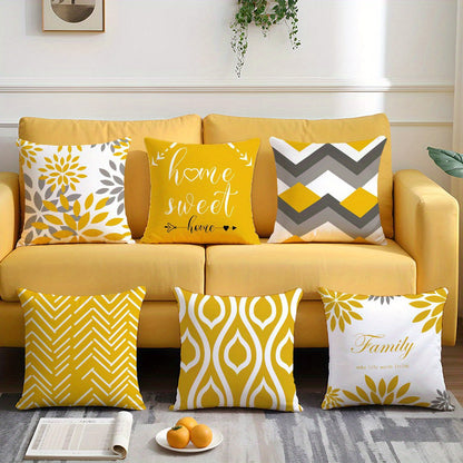 6pcs Modern Geometric & Floral Print Throw Pillow Covers, 44.96cm - Polyester, Machine Washable, Zip Closure - Ideal for Living Room, Bedroom, and Home Decor (Covers Only), Decorative Pillows | Contemporary Style | Zippered P