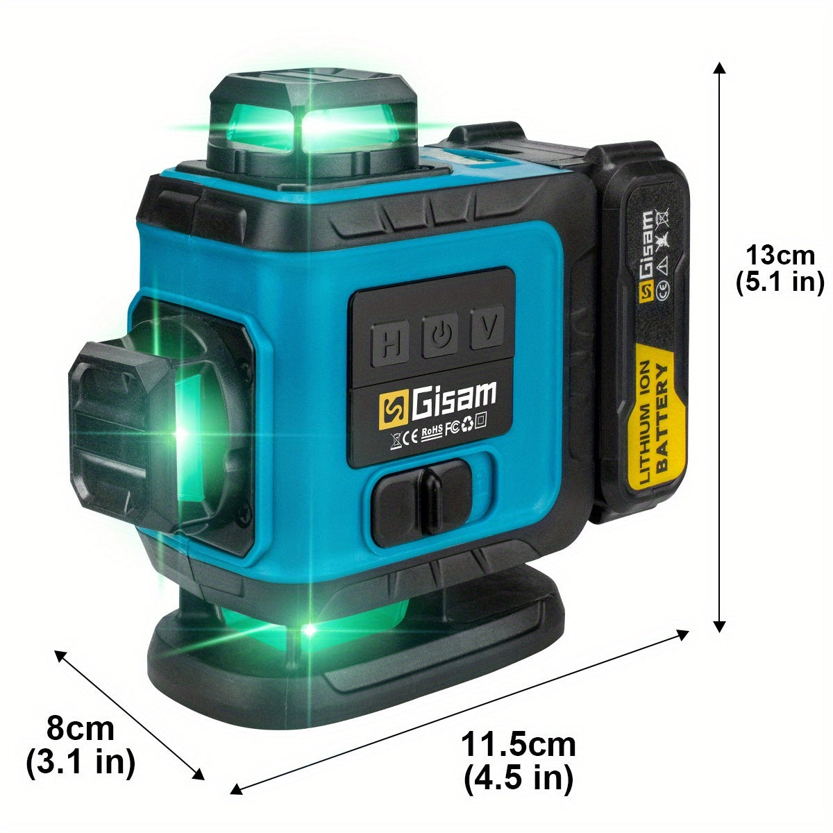 Gisam Multifunctional 16 Lines 4D Green Laser Level with Tripod & App Control, 360° Self-Leveling Horizontal & Vertical Cross Lines, USB & Battery Powered, Includes Carrying Case, Super-Powerful Beam, Portable Design for Ind