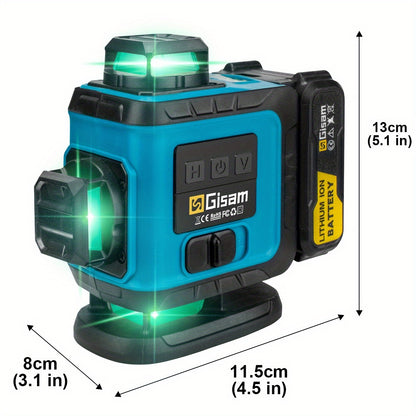 Gisam Multifunctional 16 Lines 4D Green Laser Level with Tripod & App Control, 360° Self-Leveling Horizontal & Vertical Cross Lines, USB & Battery Powered, Includes Carrying Case, Super-Powerful Beam, Portable Design for Ind