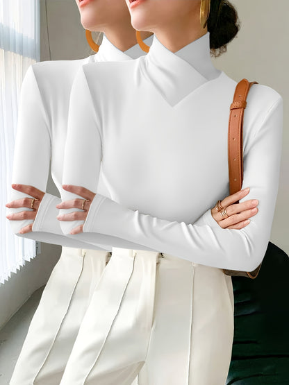 Solid Color Slim Fit Long Sleeve High Neck Pullover T-Shirt Two-Piece Set