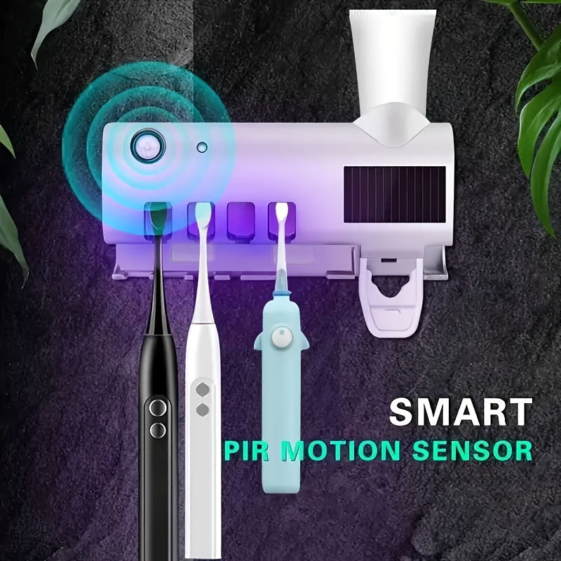 Wireless UV Toothbrush Holder with Automatic Toothpaste Dispenser – Wall-Mounted, USB Rechargeable, No-Drill Installation, Personal Care Kit