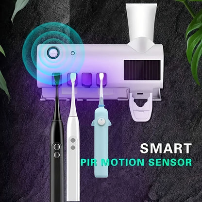 Wireless UV Toothbrush Holder with Automatic Toothpaste Dispenser – Wall-Mounted, USB Rechargeable, No-Drill Installation, Personal Care Kit