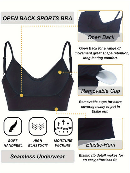 Solid Ribbed Sports Bra, Comfy & Breathable Workout Fitness Intimates Bra, Women's Lingerie & Underwear