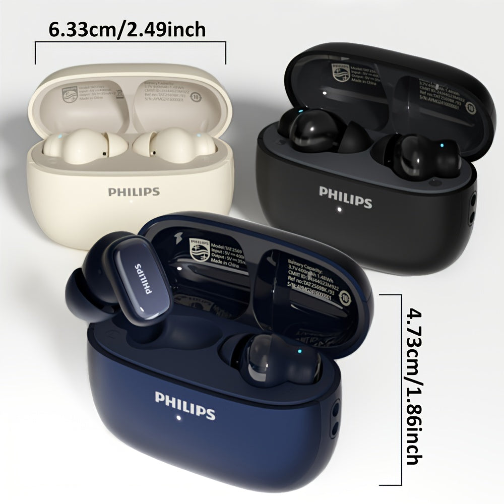 For Philips Active Noise-Cancelling Wireless Headphones with Single-Click Left Ear Adjustment, Dual HD Microphones, Sport-Style In-Ear Design, USB-C Charging, 10W Max Output, 5W Min Output, 36V Safe Voltage, Compatible with f